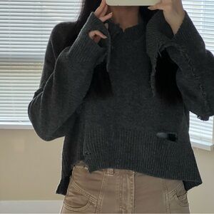 Oak and fort gray distressed v neck sweater